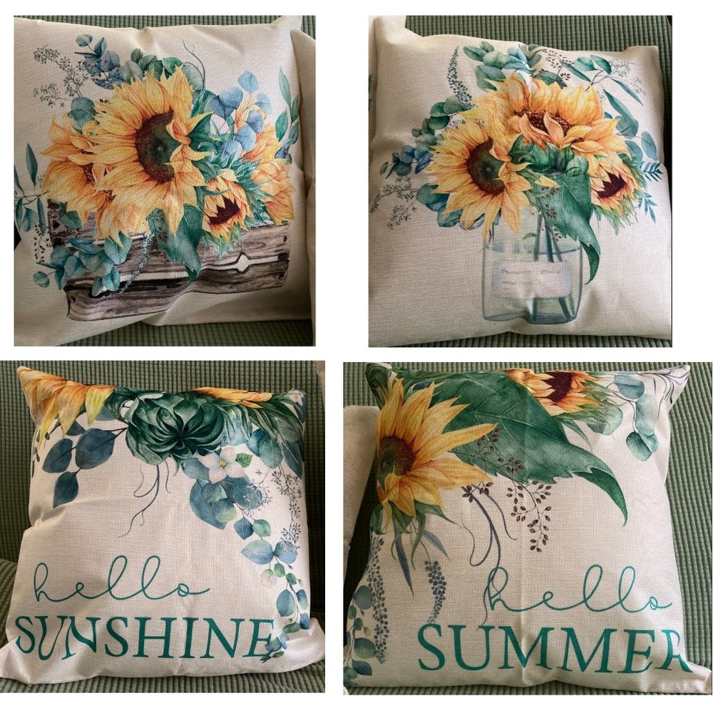 Sunflower Decorative Throw Pillow Covers Cases Farmhouse Accent Floral Decor 16" - Picture 2 of 12